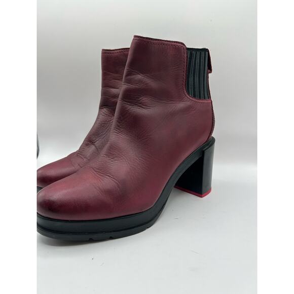 Sorel Rich Wine Margo Chelsea Block Heeled Platform Boots Leather Women's Sz 9 - Picture 8 of 12